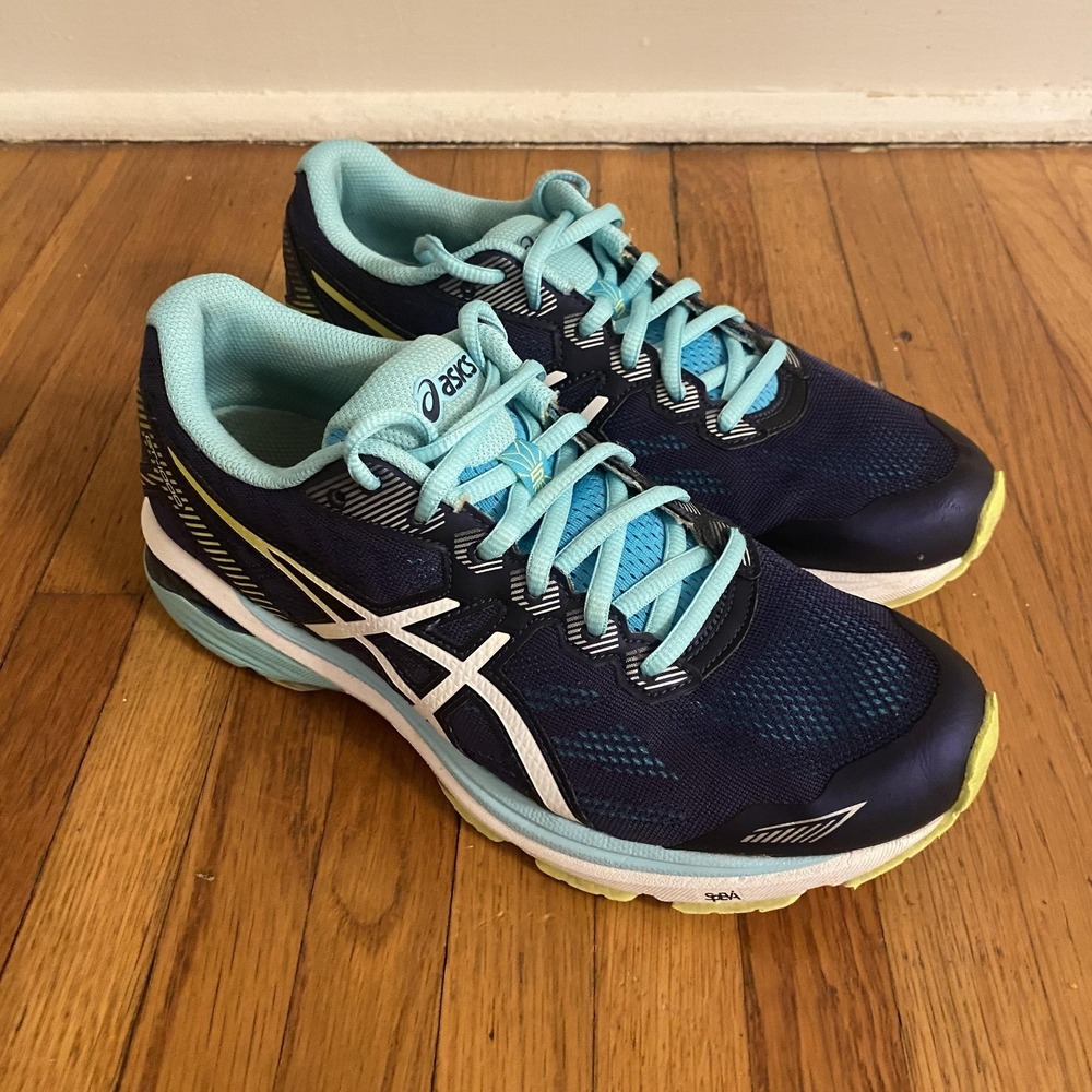ASICS Shoes Womens Size 8.5 Navy Teal GT-1000 5 Running Gel Duomax T6A8N